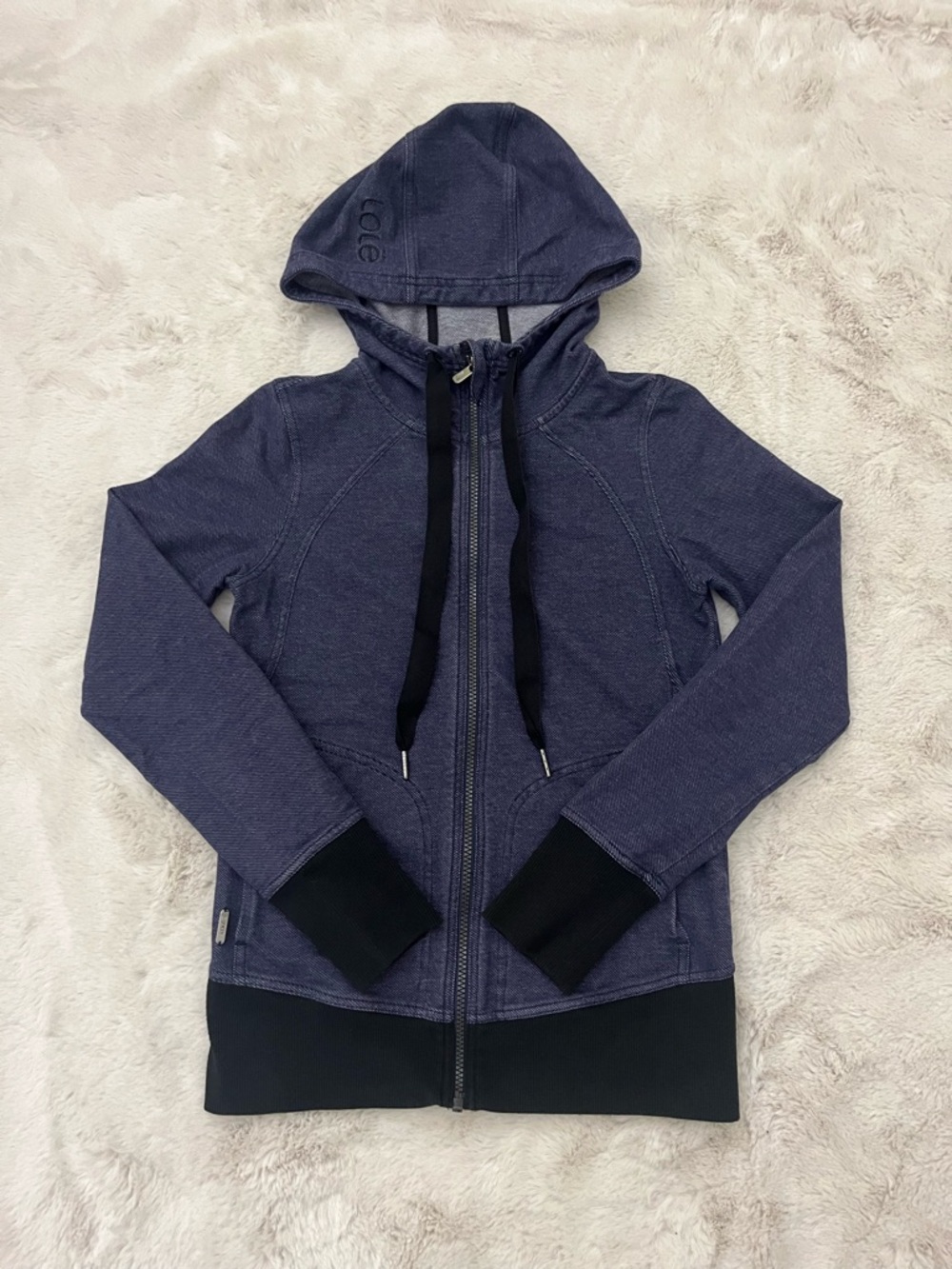 Lolë Denim-Look Full Zip Hoodie - Dark Blue with Contrast Ribbing
